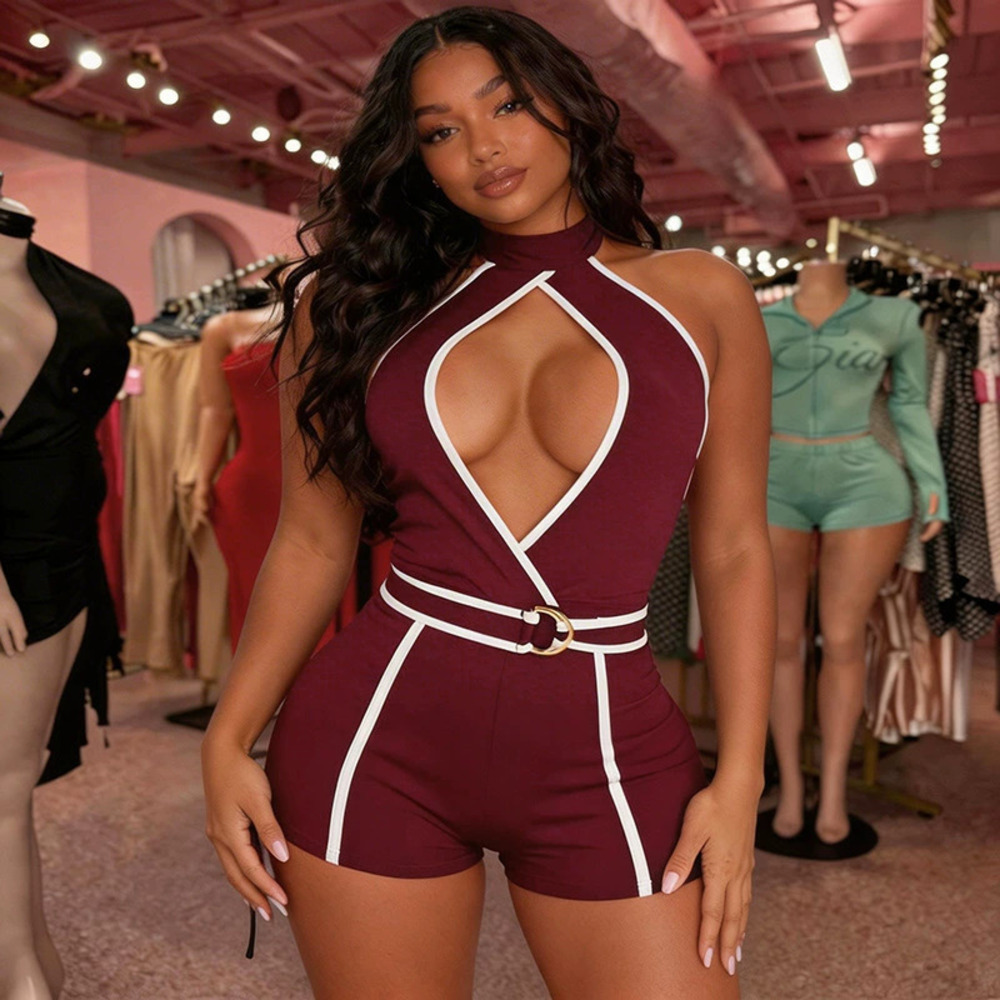 Zara Summer Color Block Halter Neck Tie Strap Romper
